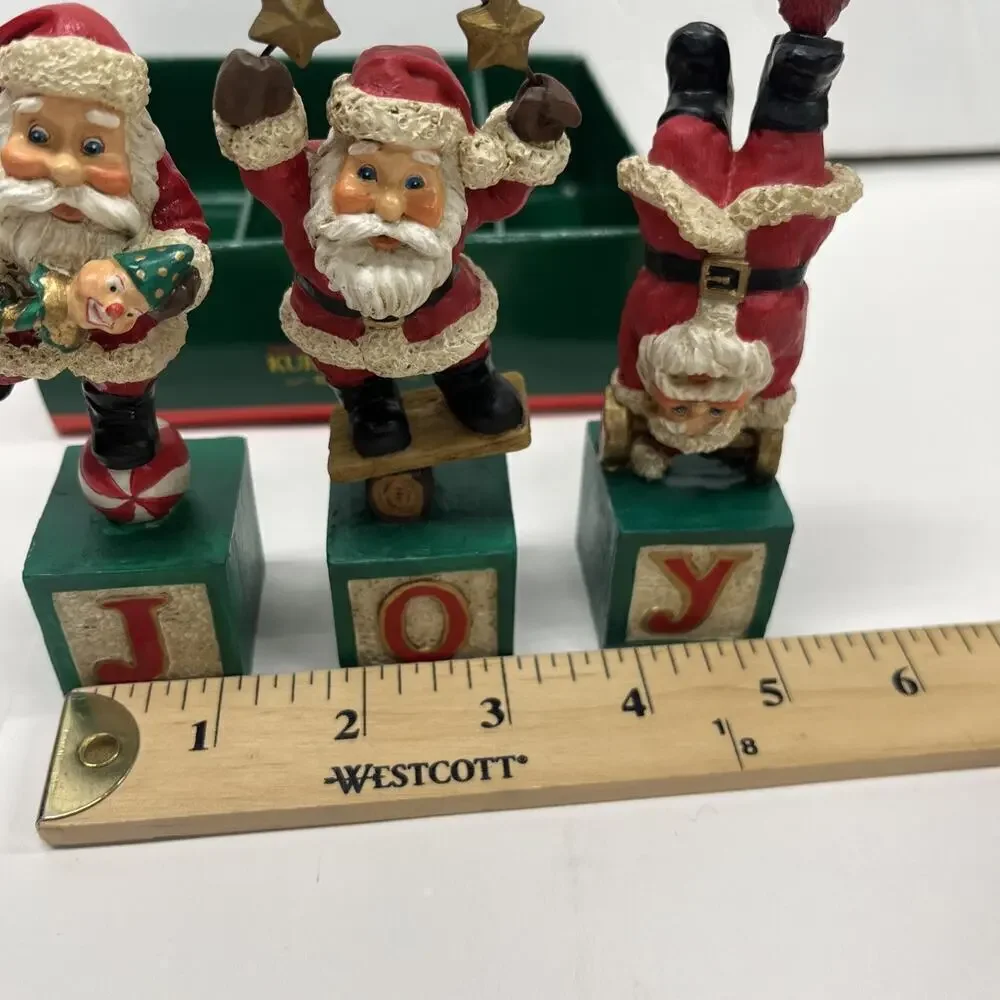Kurt Adler 3 Piece Balancing Santa’s Christmas Joy Blocks Resin Figurine Set